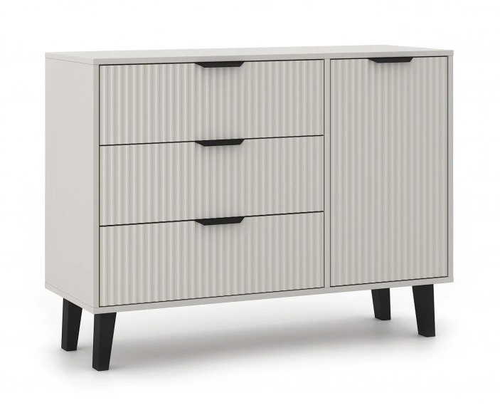 Komoda Scandi 1D3S Slim z szufladami i ryflowanymi frontami do salonu 110 cm kaszmir