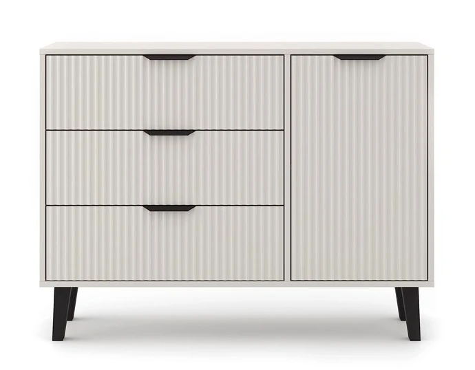 Komoda Scandi 1D3S Slim z szufladami i ryflowanymi frontami do salonu 110 cm kaszmir