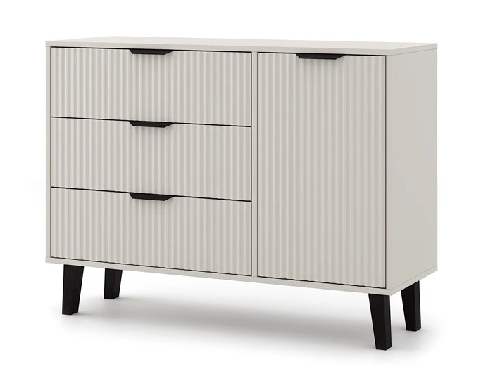 Komoda Scandi 1D3S Slim z szufladami i ryflowanymi frontami do salonu 110 cm kaszmir