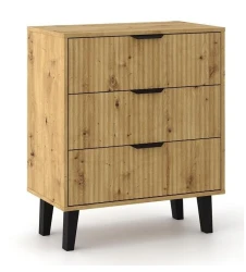 Komoda Scandi 3S Slim z szufladami i ryflowanymi frontami do salonu 70 cm dąb artisan
