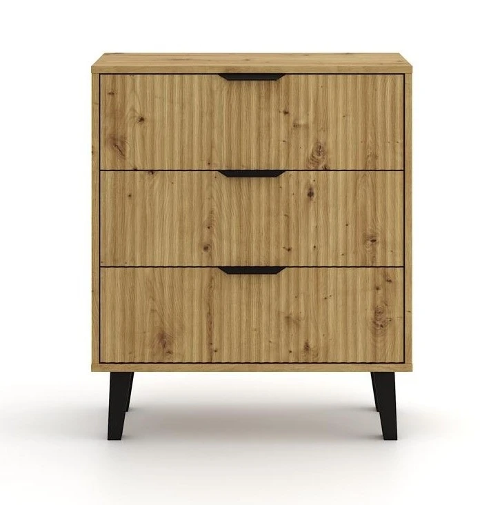 Komoda Scandi 3S Slim z szufladami i ryflowanymi frontami do salonu 70 cm dąb artisan
