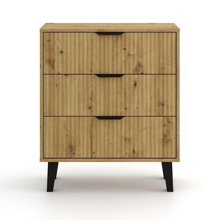 Komoda Scandi 3S Slim z szufladami i ryflowanymi frontami do salonu 70 cm dąb artisan