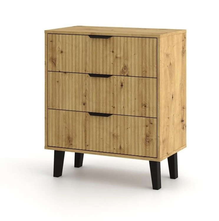 Komoda Scandi 3S Slim z szufladami i ryflowanymi frontami do salonu 70 cm dąb artisan