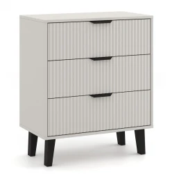 Komoda Scandi 3S Slim z szufladami i ryflowanymi frontami do salonu 70 cm kaszmir