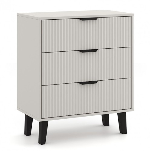 Komoda Scandi 3S Slim z szufladami i ryflowanymi frontami do salonu 70 cm kaszmir