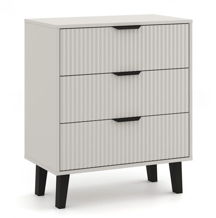 Komoda Scandi 3S Slim z szufladami i ryflowanymi frontami do salonu 70 cm kaszmir