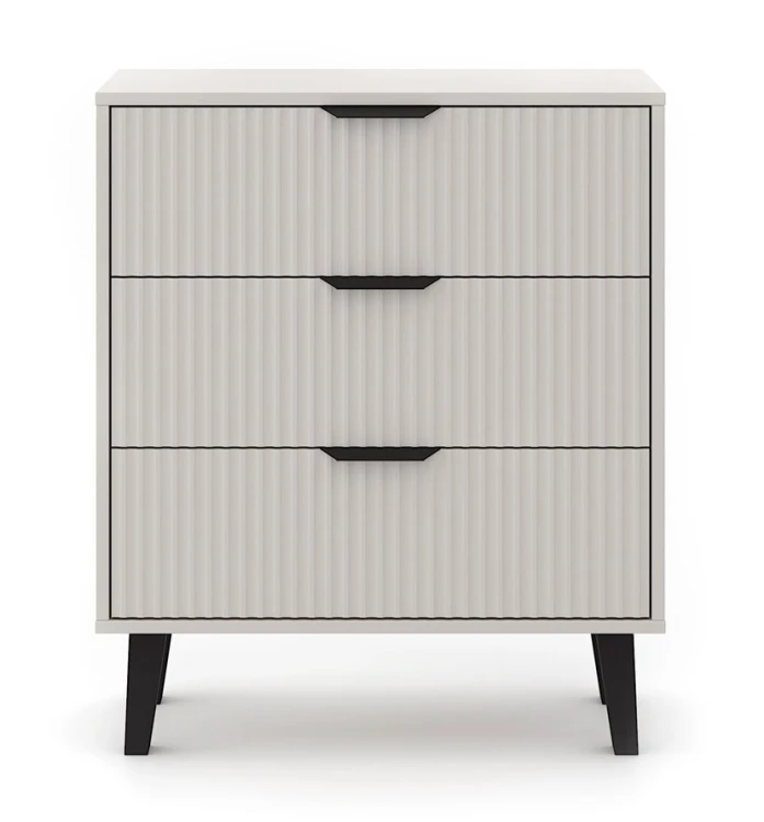 Komoda Scandi 3S Slim z szufladami i ryflowanymi frontami do salonu 70 cm kaszmir