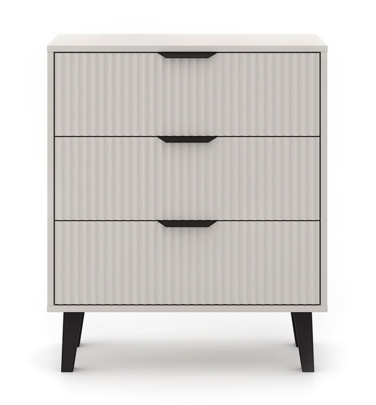 Komoda Scandi 3S Slim z szufladami i ryflowanymi frontami do salonu 70 cm kaszmir