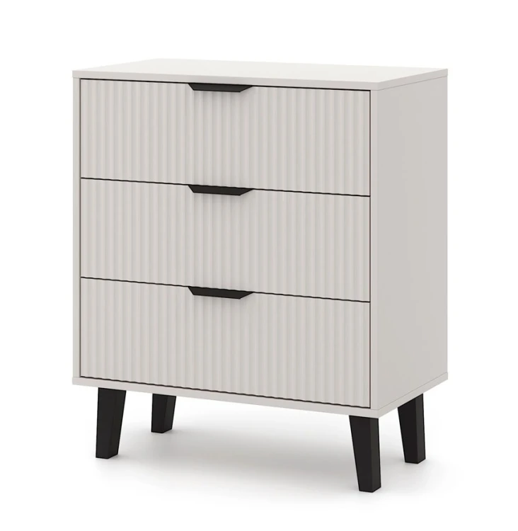 Komoda Scandi 3S Slim z szufladami i ryflowanymi frontami do salonu 70 cm kaszmir