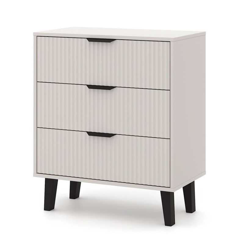 Komoda Scandi 3S Slim z szufladami i ryflowanymi frontami do salonu 70 cm kaszmir