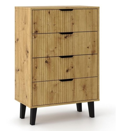 Komoda Scandi 4S Slim z szufladami i ryflowanymi frontami do salonu 70 cm dąb artisan