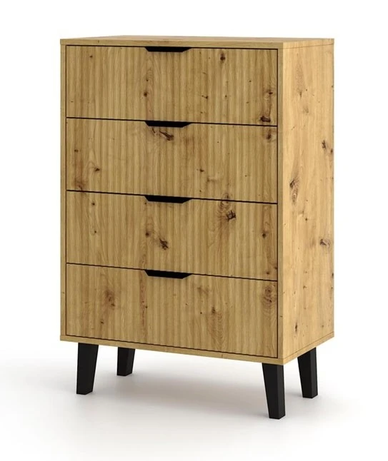 Komoda Scandi 4S Slim z szufladami i ryflowanymi frontami do salonu 70 cm dąb artisan