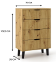 Komoda Scandi 4S Slim z szufladami i ryflowanymi frontami do salonu 70 cm dąb artisan
