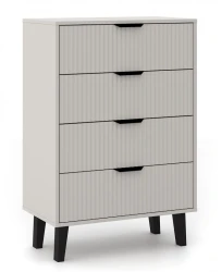 Komoda Scandi 4S Slim z szufladami i ryflowanymi frontami do salonu 70 cm kaszmir