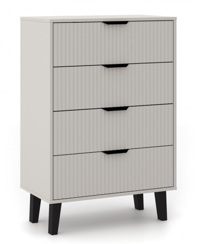 Komoda Scandi 4S Slim z szufladami i ryflowanymi frontami do salonu 70 cm kaszmir