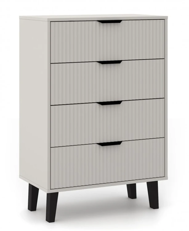 Komoda Scandi 4S Slim z szufladami i ryflowanymi frontami do salonu 70 cm kaszmir