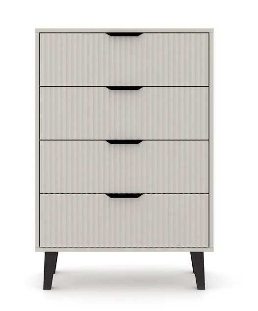 Komoda Scandi 4S Slim z szufladami i ryflowanymi frontami do salonu 70 cm kaszmir