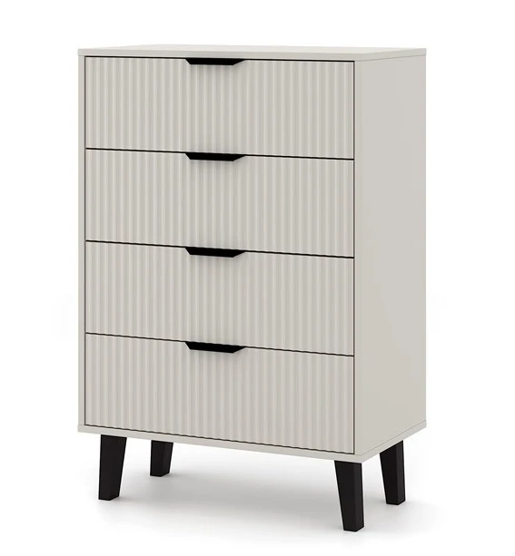 Komoda Scandi 4S Slim z szufladami i ryflowanymi frontami do salonu 70 cm kaszmir