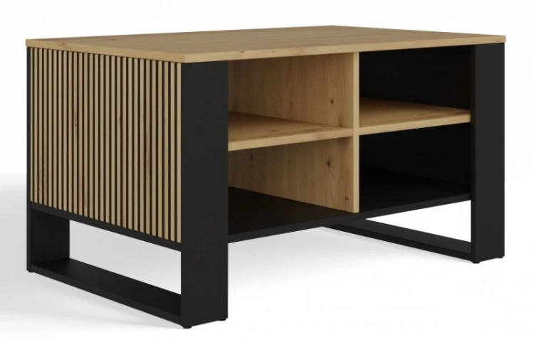 Stolik kawowy Modern 4P Slim prostokątny z półkami 90 cm dąb artisan/czarny