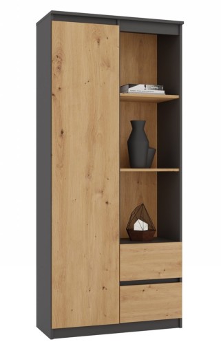 Regał biurowy Bily RS-80 z półkami i szafką 80 cm antracyt/dąb artisan