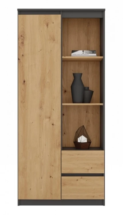Regał biurowy Bily RS-80 z półkami i szafką 80 cm antracyt/dąb artisan