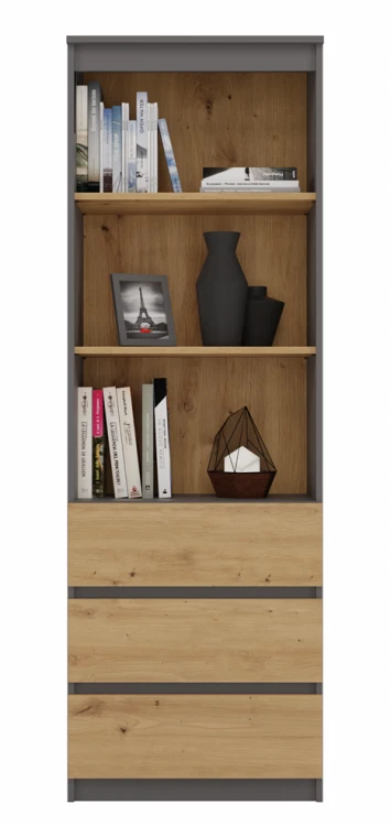Regał biurowy Olimp RS-60 z 3 szufladami nowoczesny 60 cm antracyt/dąb artisan