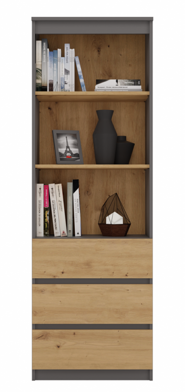 Regał biurowy Olimp RS-60 z 3 szufladami nowoczesny 60 cm antracyt/dąb artisan