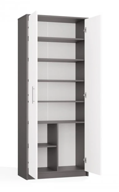Regał biurowy Oliv 2D zamykany z półkami nowoczesny 74 cm antracyt/biały