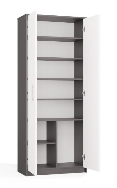 Regał biurowy Oliv 2D zamykany z półkami nowoczesny 74 cm antracyt/biały