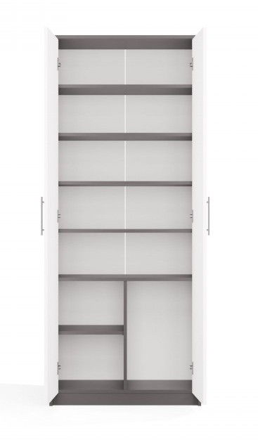 Regał biurowy Oliv 2D zamykany z półkami nowoczesny 74 cm antracyt/biały