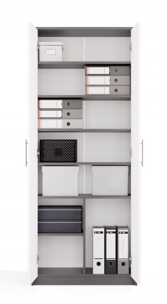 Regał biurowy Oliv 2D zamykany z półkami nowoczesny 74 cm antracyt/biały