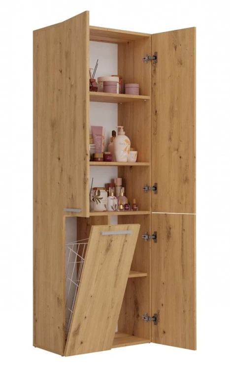 Szafka łazienkowa Nel DD-1K stojąca z koszem na pranie 60 cm dąb artisan