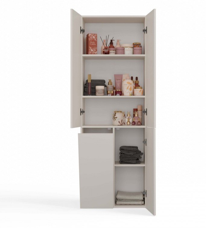 Szafka łazienkowa Nel DD-1K stojąca z koszem na pranie 60 cm kaszmir