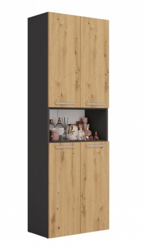 Szafka łazienkowa Nel DK-1K stojąca z koszem na pranie 60 cm antracyt/dąb artisan