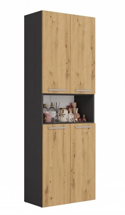 Szafka łazienkowa Nel DK-1K stojąca z koszem na pranie 60 cm antracyt/dąb artisan