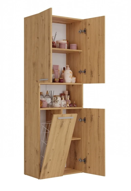 Szafka łazienkowa Nel DK-1K stojąca z koszem na pranie 60 cm dąb artisan