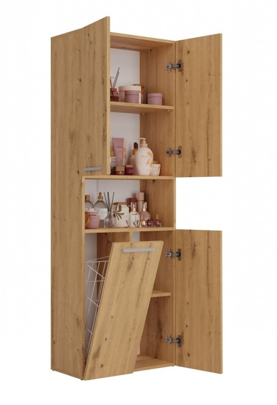 Szafka łazienkowa Nel DK-1K stojąca z koszem na pranie 60 cm dąb artisan