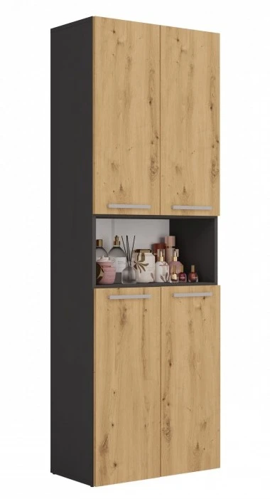 Szafka łazienkowa Nel DK-2K stojąca z koszami na pranie 60 cm antracyt/dąb artisan