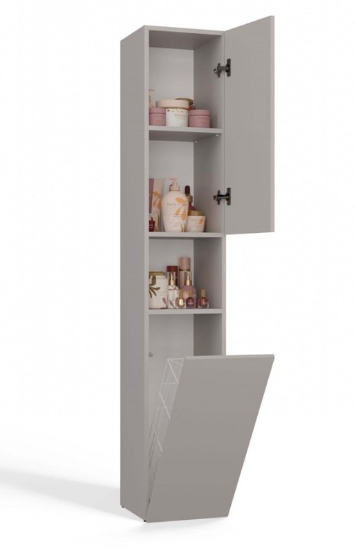 Szafka łazienkowa Nel III stojąca słupek z koszem na pranie 31 cm kaszmir