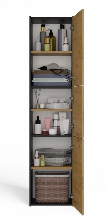 Szafka łazienkowa Sara S43 stojąca wąski słupek 40 cm antracyt/dąb artisan