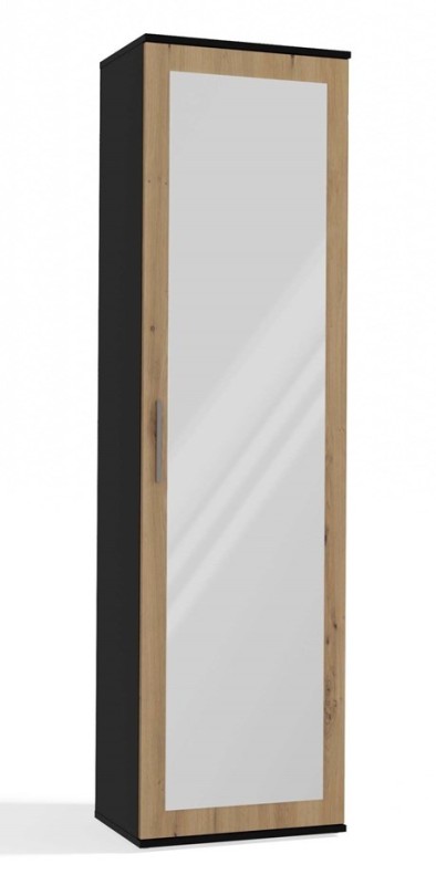 Szafa Duo wąska nowoczesna z lustrem do przedpokoju 50 cm antracyt/dąb artisan
