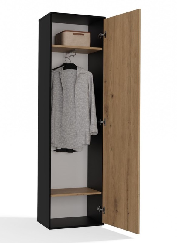 Szafa Duo wąska nowoczesna z lustrem do przedpokoju 50 cm antracyt/dąb artisan