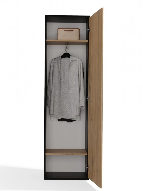 Szafa Duo wąska nowoczesna z lustrem do przedpokoju 50 cm antracyt/dąb artisan