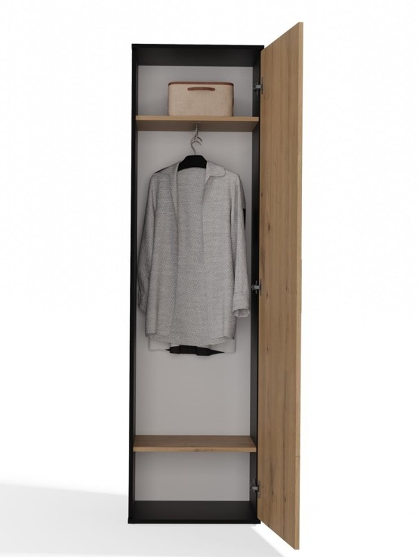 Szafa Duo wąska nowoczesna z lustrem do przedpokoju 50 cm antracyt/dąb artisan