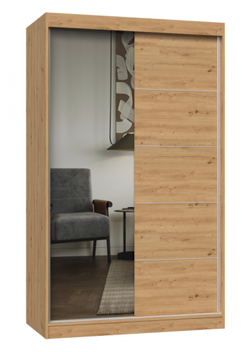Szafa przesuwna Iga z lustrem i szprosami do sypialni 120 cm dąb artisan
