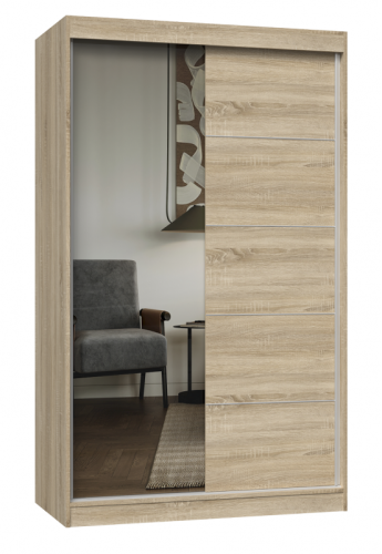Szafa przesuwna Iga z lustrem i szprosami do sypialni 120 cm dąb sonoma