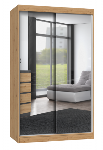Szafa przesuwna Iga z 2 lustrami do sypialni 120 cm dąb artisan