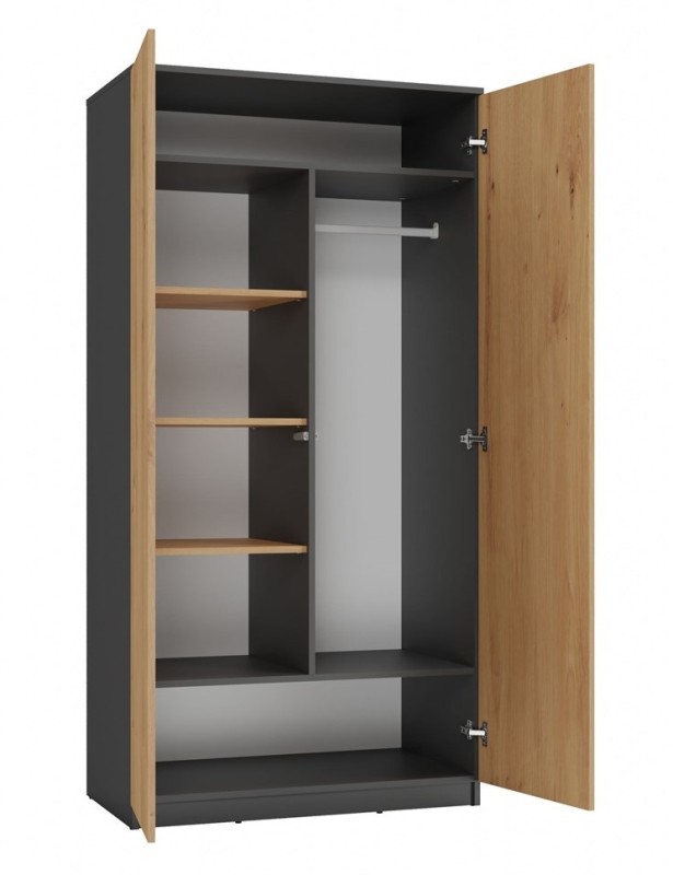 Szafa Malwa SD-90 dwudrzwiowa z półkami 90 cm antracyt/dąb artisan