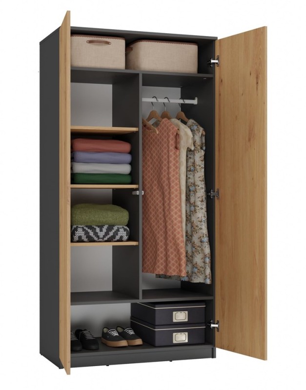 Szafa Malwa SD-90 dwudrzwiowa z półkami 90 cm antracyt/dąb artisan