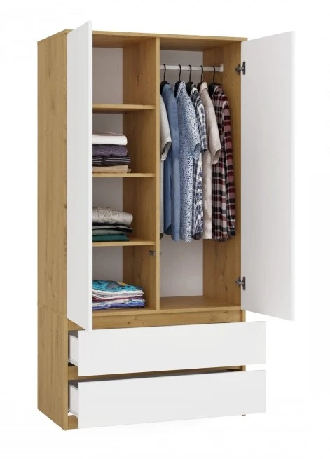 Szafa Malwa SS-90 dwudrzwiowa z szufladami 90 cm dąb artisan/biały